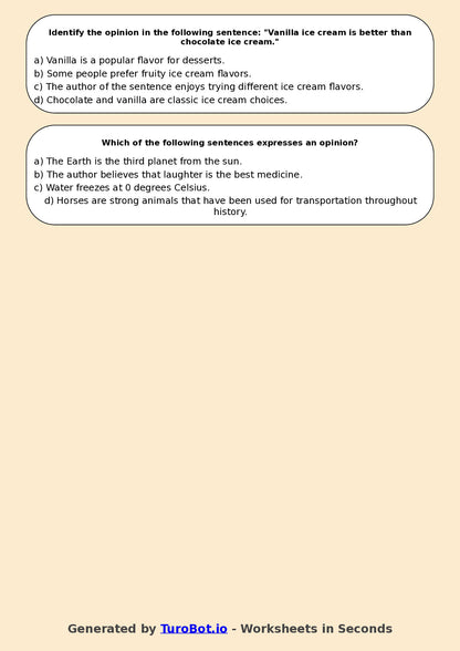 Year 5 English Multiple Choice Worksheet – Fact and Opinion in Texts