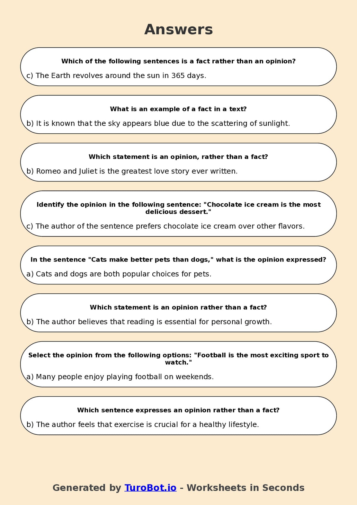 Year 5 English Multiple Choice Worksheet – Fact and Opinion in Texts