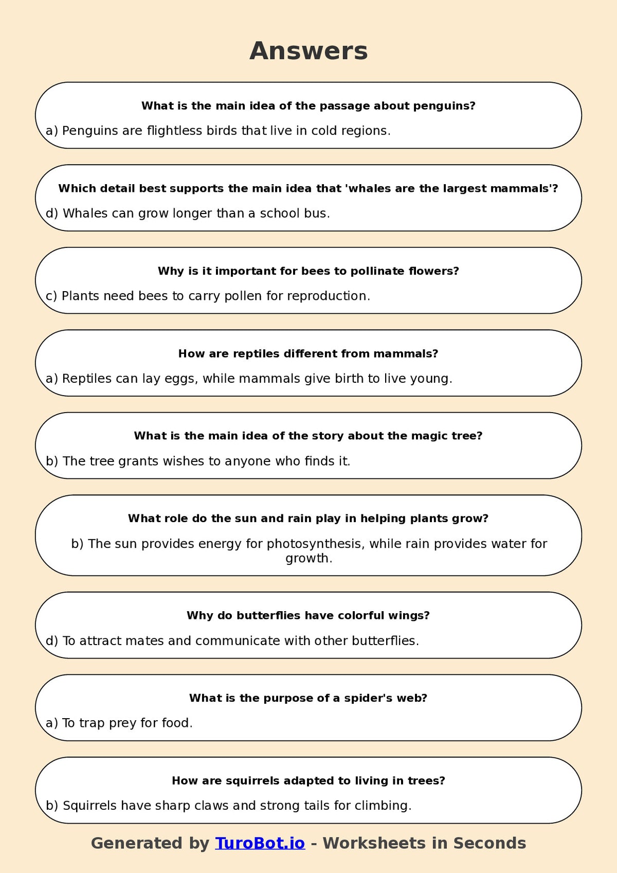 Year 5 English Multiple Choice Worksheet – Identifying Main Idea and Details