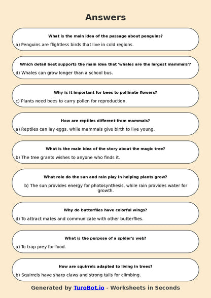 Year 5 English Multiple Choice Worksheet – Identifying Main Idea and Details