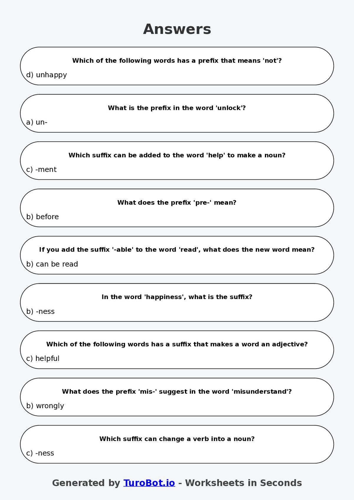 Year 5 English Multiple Choice Worksheet – Using Prefixes and Suffixes