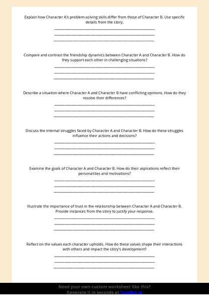 Free Worksheet - Year 5 English Comparing Two Characters Short Answer Response