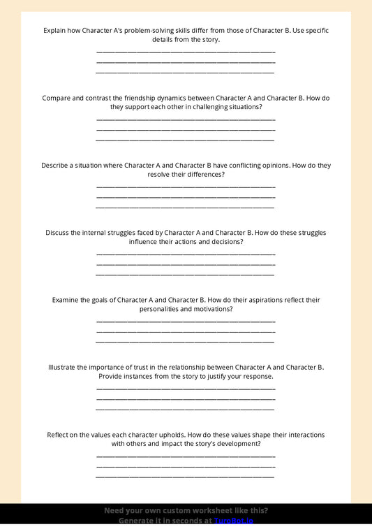 Free Worksheet - Year 5 English Comparing Two Characters Short Answer Response