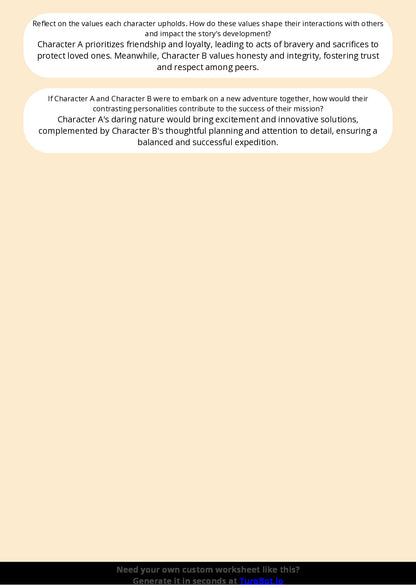 Free Worksheet - Year 5 English Comparing Two Characters Short Answer Response