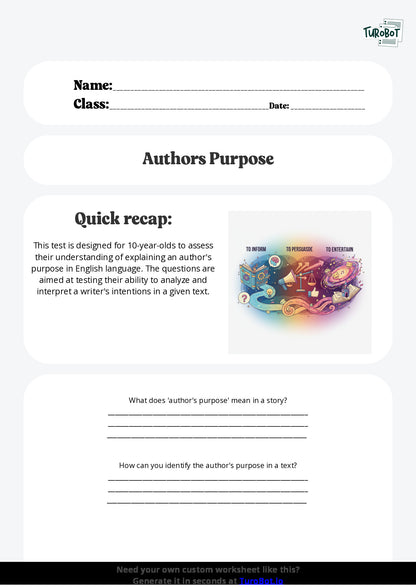 Free Worksheet - Year 5 English Explaining Authors Purpose Short Answer Response