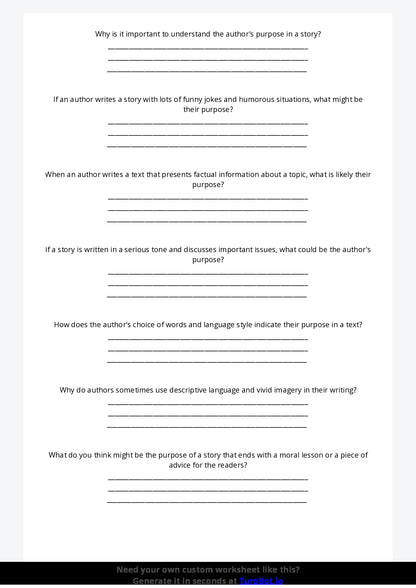 Free Worksheet - Year 5 English Explaining Authors Purpose Short Answer Response