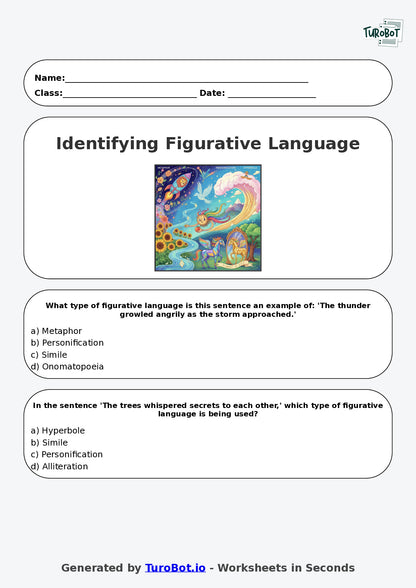 Year 6 English Multiple Choice Worksheet – Identifying Figurative Language