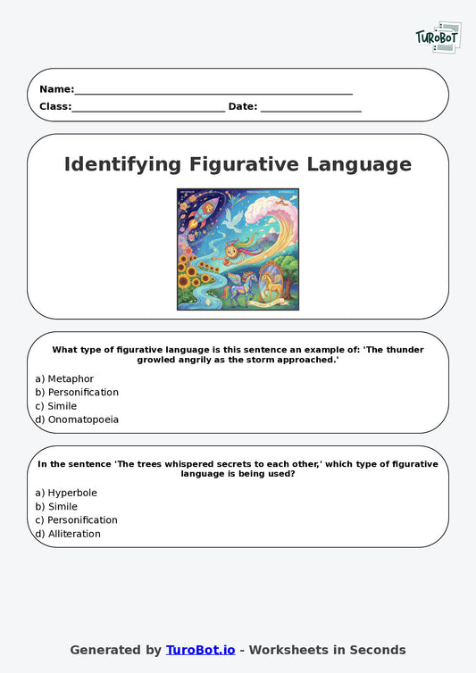 Year 6 English Multiple Choice Worksheet – Identifying Figurative Language