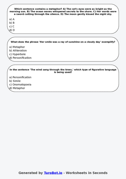 Year 6 English Multiple Choice Worksheet – Identifying Figurative Language