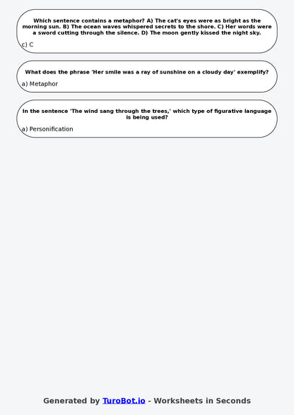 Year 6 English Multiple Choice Worksheet – Identifying Figurative Language