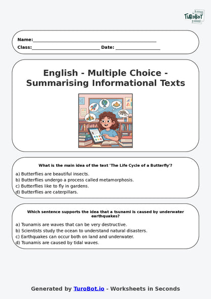 Year 6 English Multiple Choice Worksheet – Summarising Informational Texts