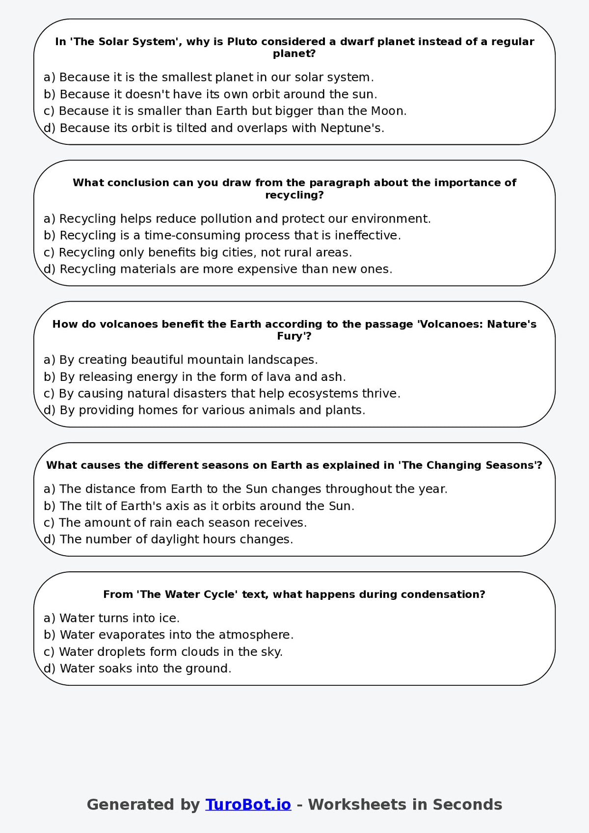 Year 6 English Multiple Choice Worksheet – Summarising Informational Texts