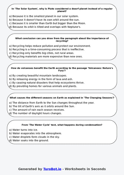 Year 6 English Multiple Choice Worksheet – Summarising Informational Texts