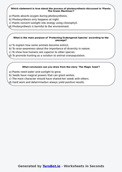 Year 6 English Multiple Choice Worksheet – Summarising Informational Texts