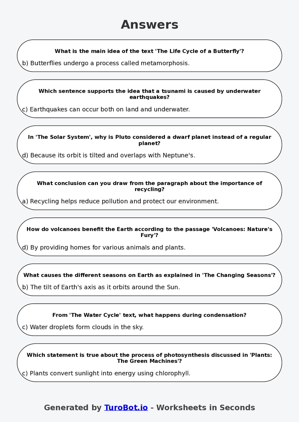 Year 6 English Multiple Choice Worksheet – Summarising Informational Texts