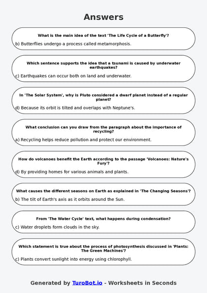 Year 6 English Multiple Choice Worksheet – Summarising Informational Texts