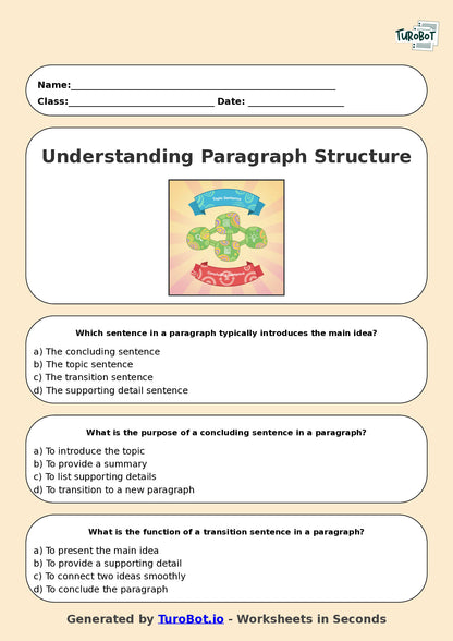 Year 6 English Multiple Choice Worksheet – Understanding Paragraph Structure