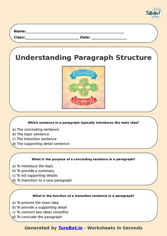 Year 6 English Multiple Choice Worksheet – Understanding Paragraph Structure