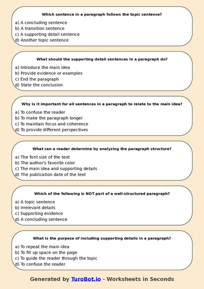 Year 6 English Multiple Choice Worksheet – Understanding Paragraph Structure