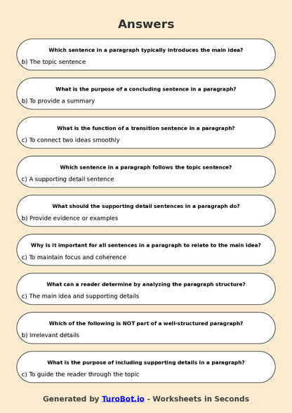 Year 6 English Multiple Choice Worksheet – Understanding Paragraph Structure