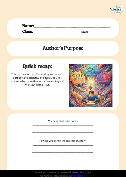 Free Worksheet - Year 6 English Analysing Author’s Purpose and Audience Short Answer Response