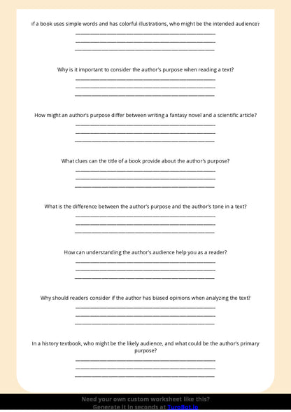Free Worksheet - Year 6 English Analysing Author’s Purpose and Audience Short Answer Response