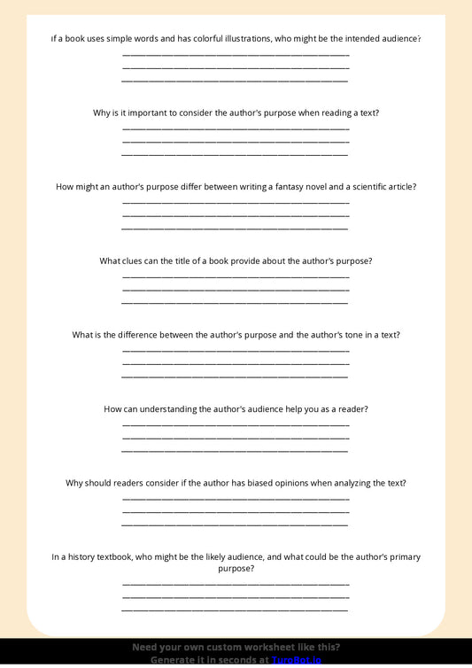 Free Worksheet - Year 6 English Analysing Author’s Purpose and Audience Short Answer Response