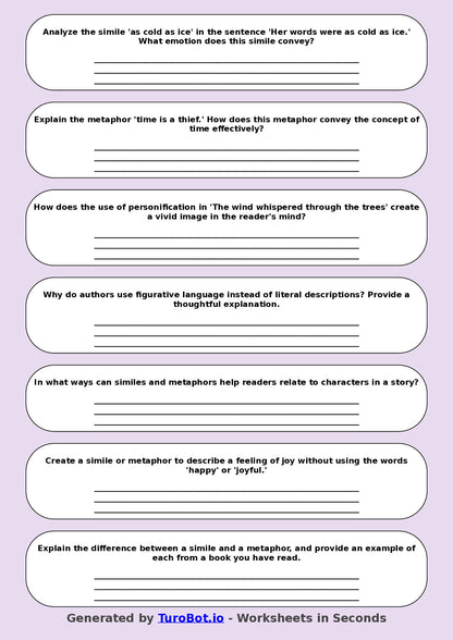 English - Year 7 Worksheet: Figurative Language Practice