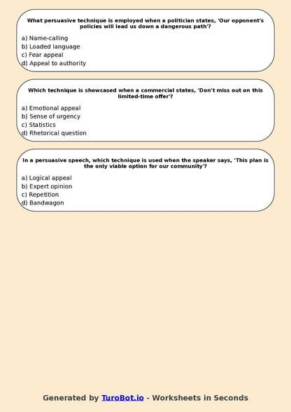 Year 7 English Multiple Choice Worksheet – Identifying Persuasive Techniques