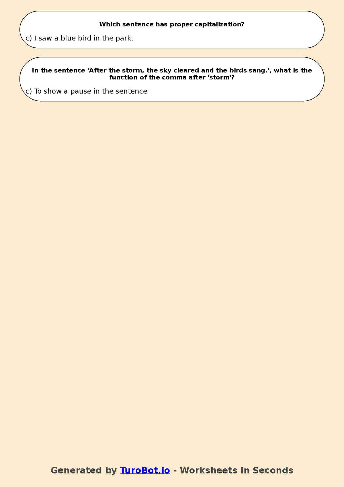 Year 7 English Multiple Choice Worksheet – Sentence Structure and Punctuation