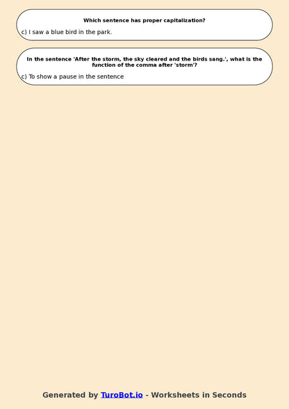 Year 7 English Multiple Choice Worksheet – Sentence Structure and Punctuation