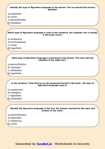 Year 7 English Multiple Choice Worksheet – Types of Figurative Language