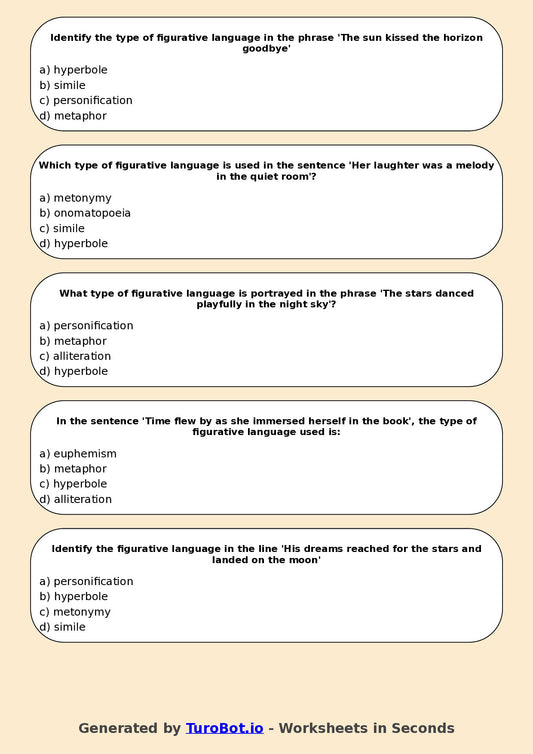 Year 7 English Multiple Choice Worksheet – Types of Figurative Language