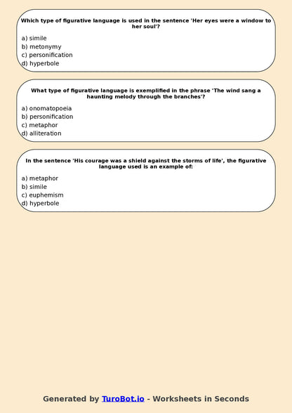 Year 7 English Multiple Choice Worksheet – Types of Figurative Language