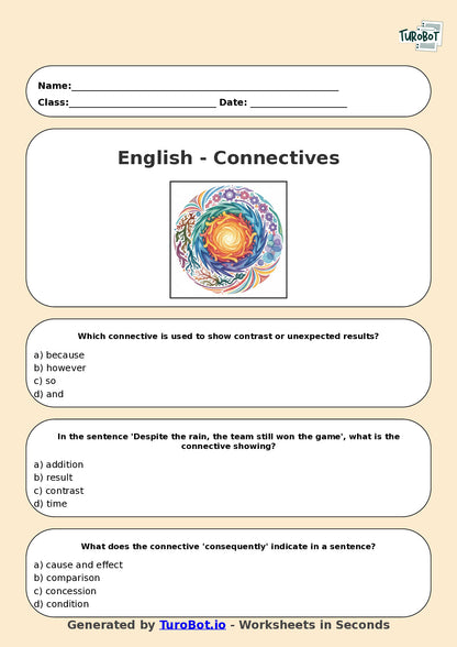 Year 7 English Multiple Choice Worksheet – Using Connectives for Cohesion