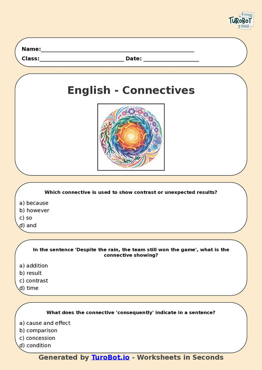 Year 7 English Multiple Choice Worksheet – Using Connectives for Cohesion