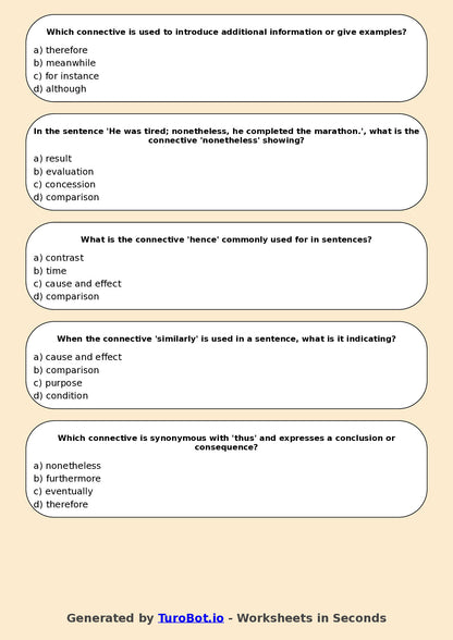 Year 7 English Multiple Choice Worksheet – Using Connectives for Cohesion