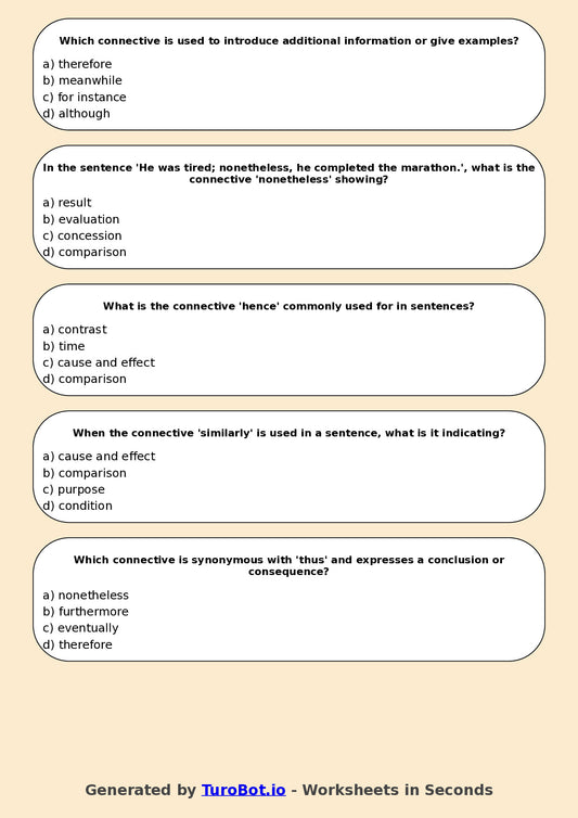 Year 7 English Multiple Choice Worksheet – Using Connectives for Cohesion