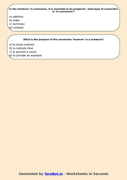 Year 7 English Multiple Choice Worksheet – Using Connectives for Cohesion