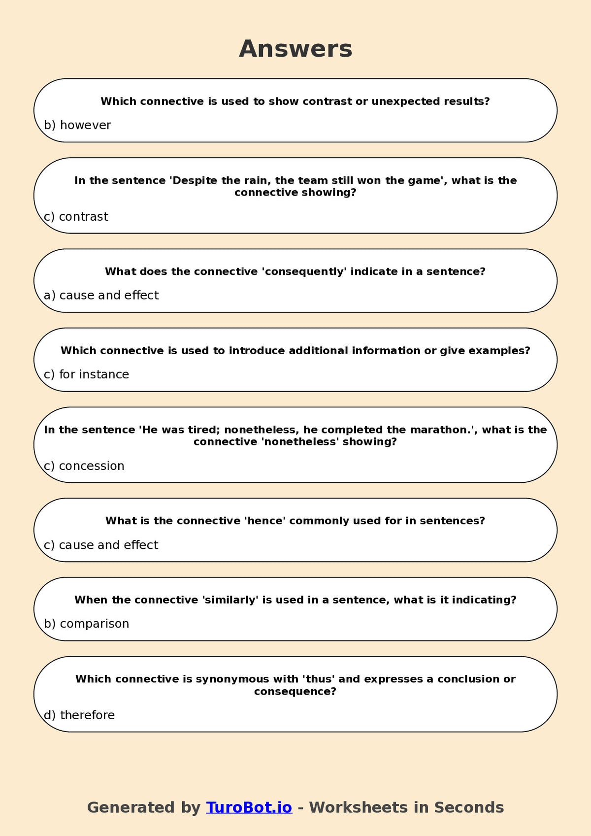 Year 7 English Multiple Choice Worksheet – Using Connectives for Cohesion
