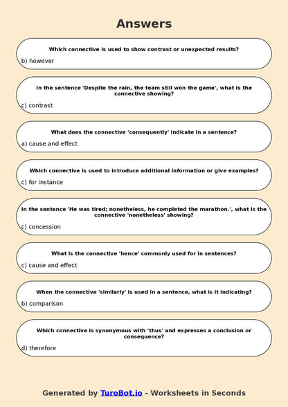 Year 7 English Multiple Choice Worksheet – Using Connectives for Cohesion