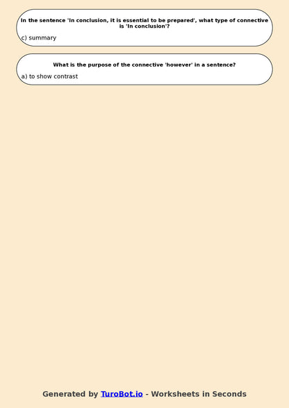 Year 7 English Multiple Choice Worksheet – Using Connectives for Cohesion