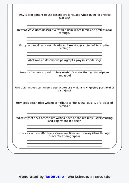 English - Year 8 Worksheet: Descriptive Paragraph Writing