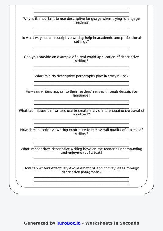 English - Year 8 Worksheet: Descriptive Paragraph Writing