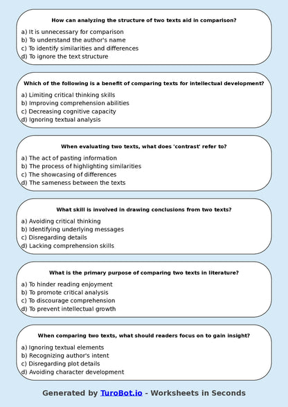Year 8 English Multiple Choice Worksheet – Comparing Two Texts