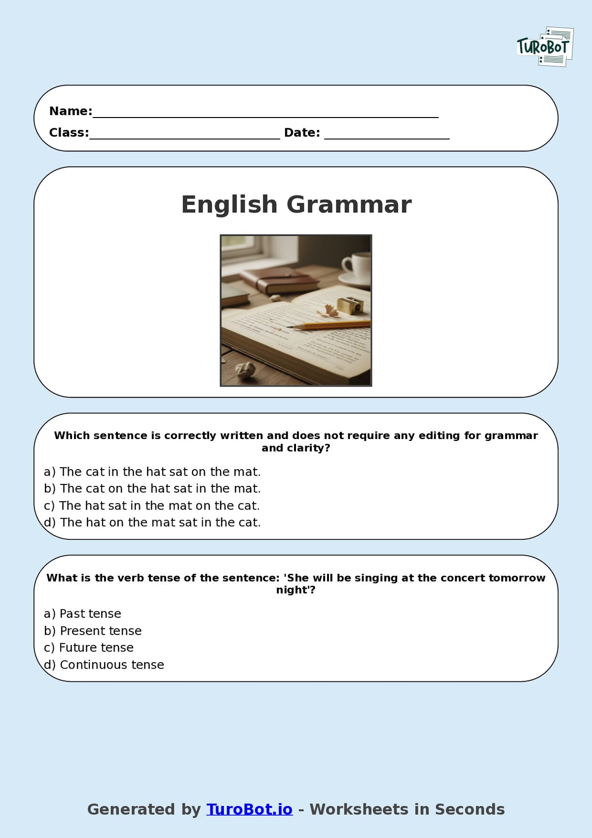 Year 8 English Multiple Choice Worksheet – Editing for Grammar and Clarity