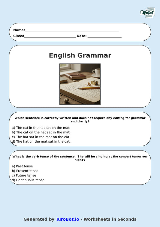 Year 8 English Multiple Choice Worksheet – Editing for Grammar and Clarity