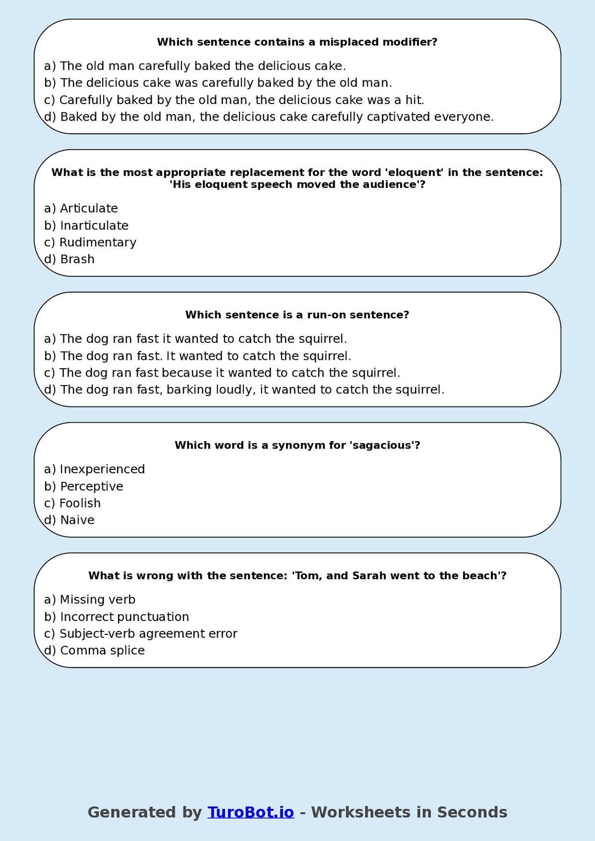Year 8 English Multiple Choice Worksheet – Editing for Grammar and Clarity