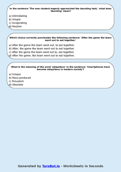 Year 8 English Multiple Choice Worksheet – Editing for Grammar and Clarity