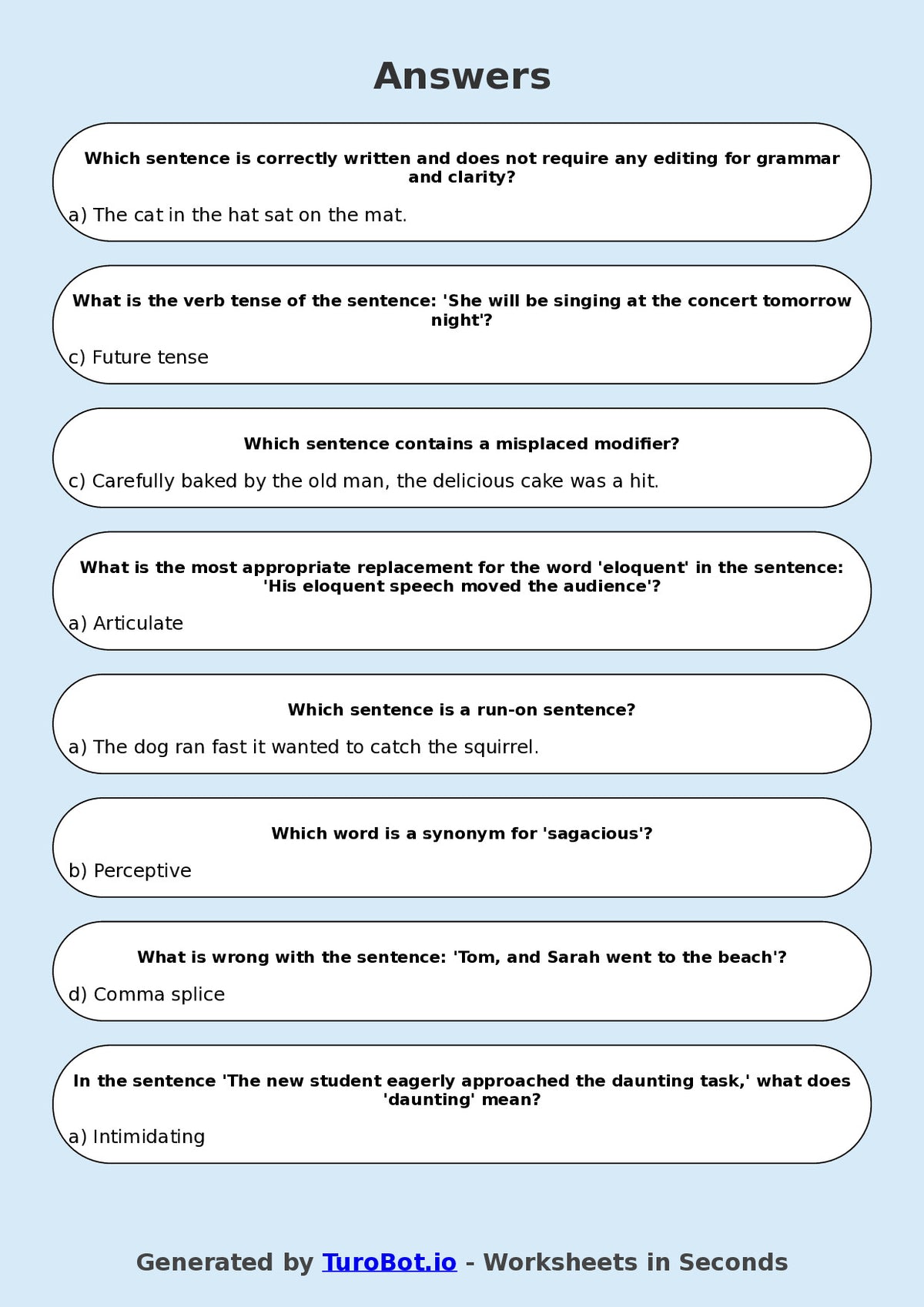 Year 8 English Multiple Choice Worksheet – Editing for Grammar and Clarity